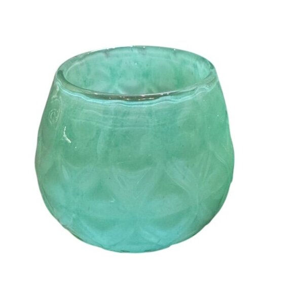 Embossed Green Glass Vase & Candle Holder Set Of 3 - Picture 2 of 11